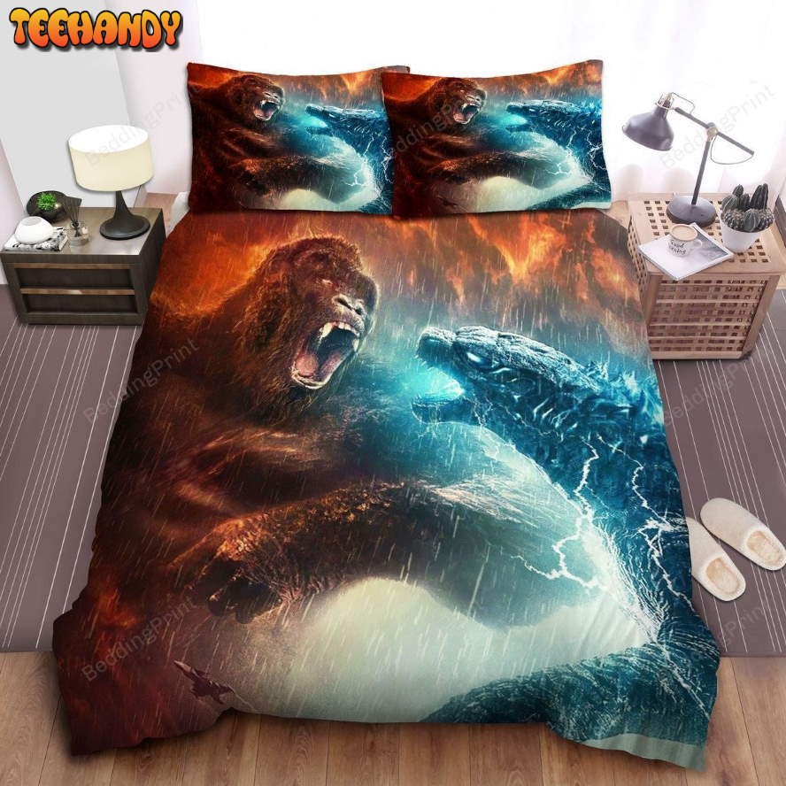 Godzilla Fights Kong In The Rain Bedding Sets