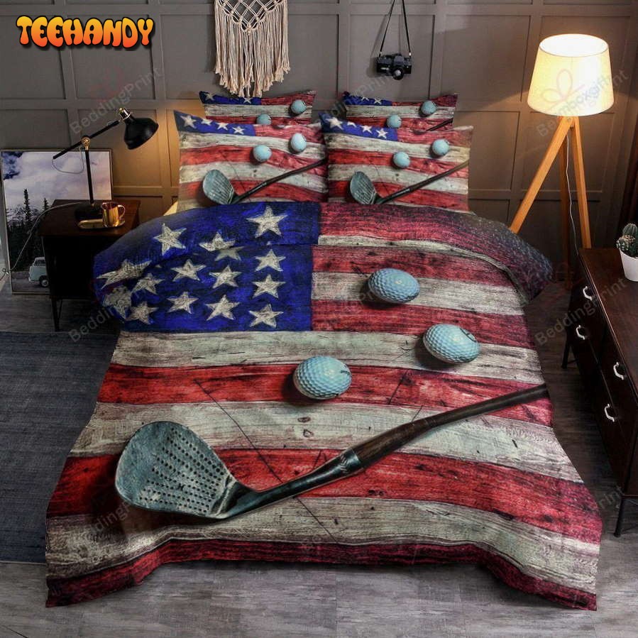 Golf And American Flag Bedding Set