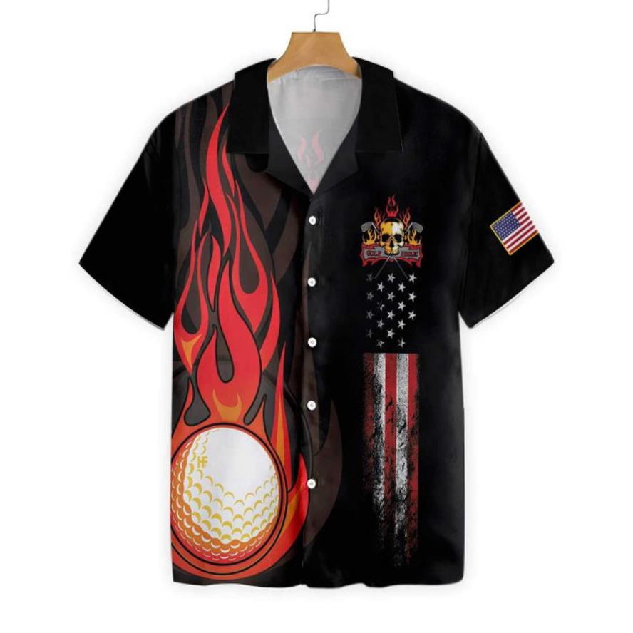 Golf Flame American Flag Hawaiian Shirt