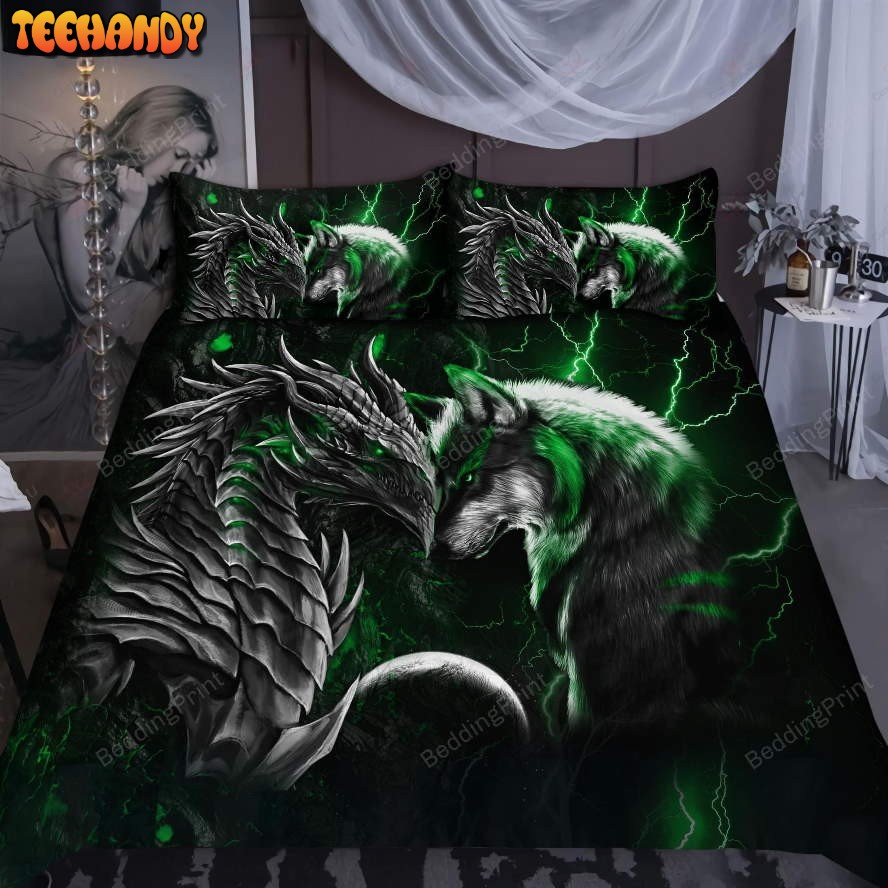 Green Dragon And Wolf Bedding Set