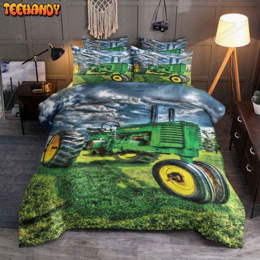 Green Farm Tractor On The Field Bedding Set