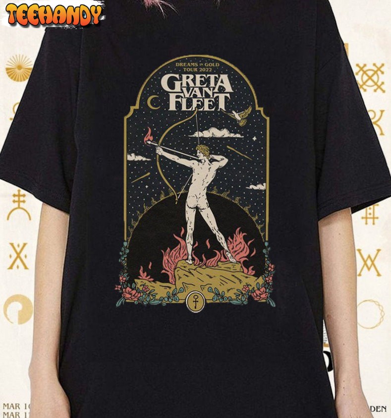 Greta Van Fleet Vintage Shirt, Dreams In Gold Tour Unisex T Shirt Hoodie