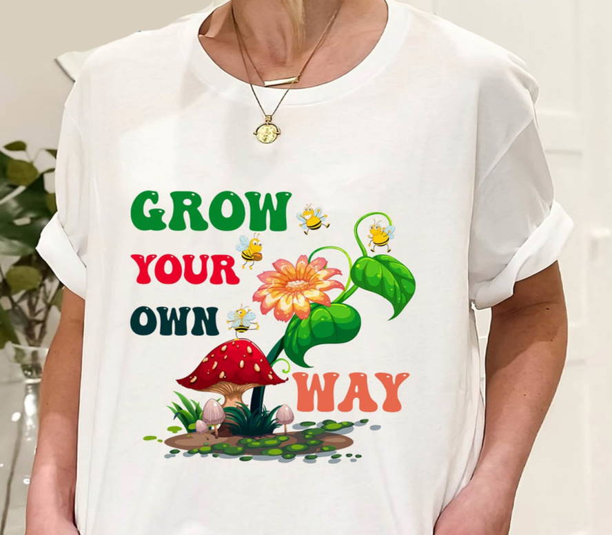 Grow Your Own Way Mushroom Shirt, Cute Hippie Retro Boho Mushroom Shirt