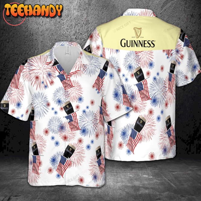 Guinness American Flag Fireworks Hawaiian Shirt