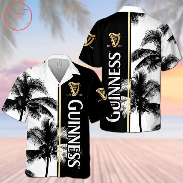 Guinness Palm Black and White Hawaiian Shirt