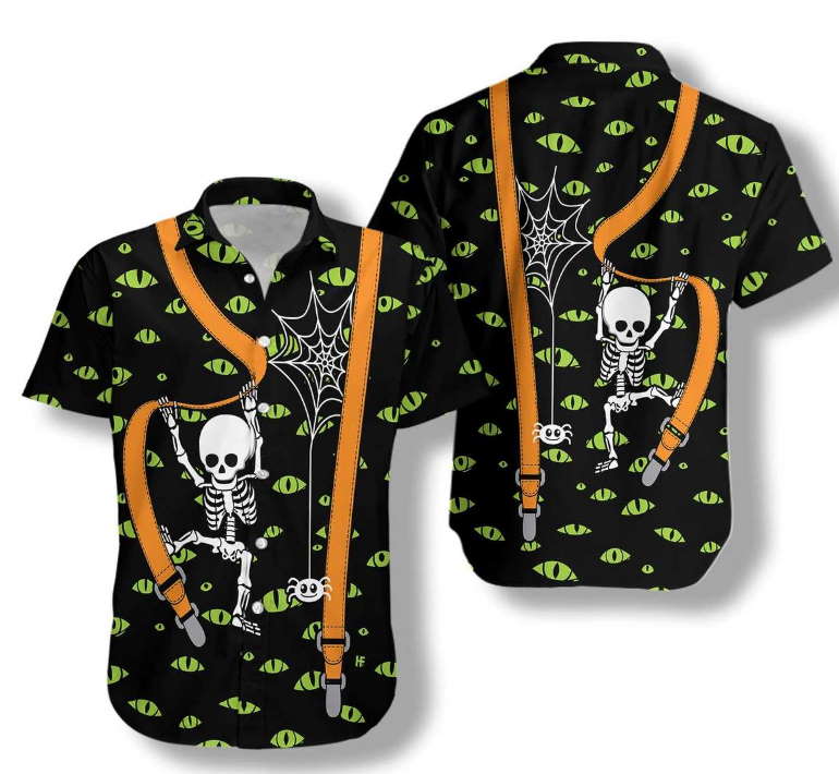 Halloween Skeleton And Monster Eyes Hawaiian Shirt