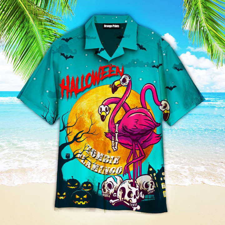 Halloween Zombie Flamingo Hawaiian Shirt