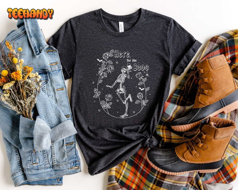 Here for the Boos Dancing Skeleton Shirt, Floral Women Halloween Shirt