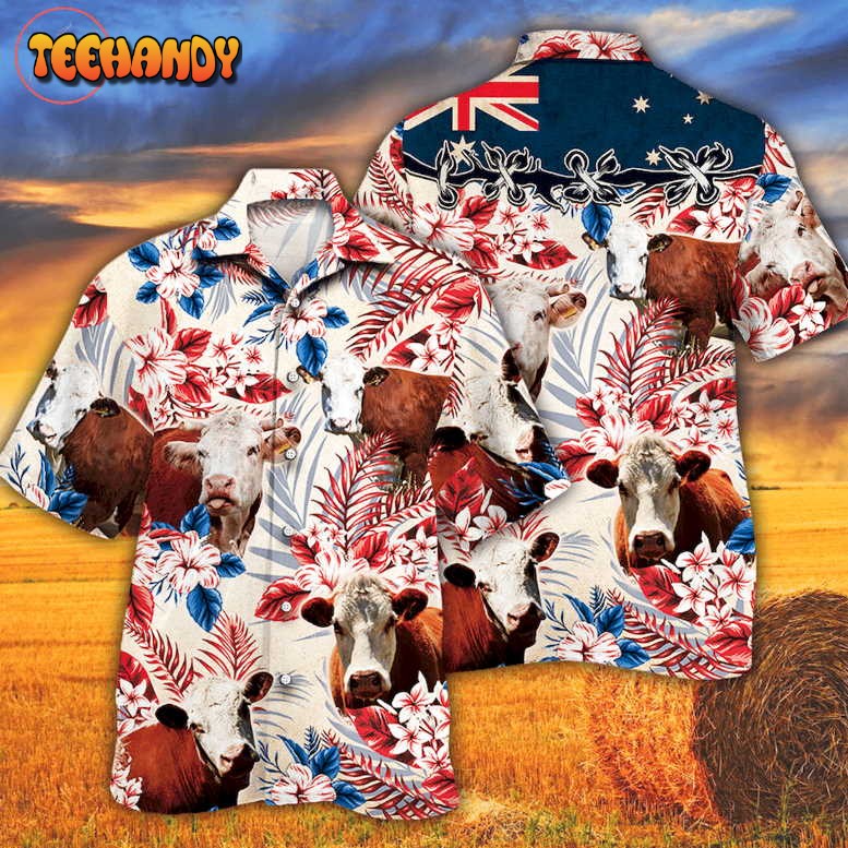 Hereford Cattle Australian Flag Hawaiian Shirt