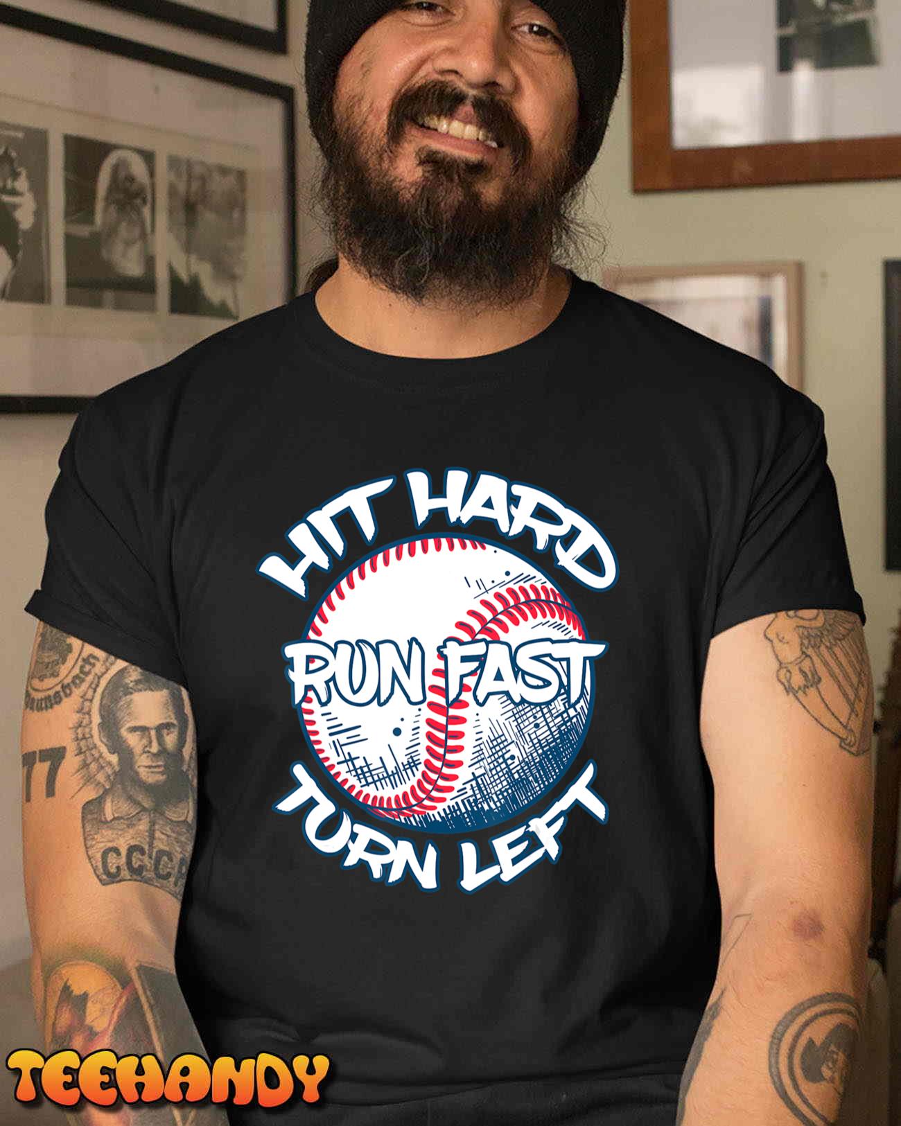 Hit Hard Run Fast Turn Left Baseball Softball Gifts Mom T-Shirt