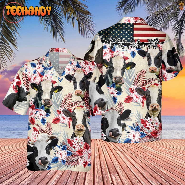 Holstein Friesian Cattle American Flag Hawaiian Shirt