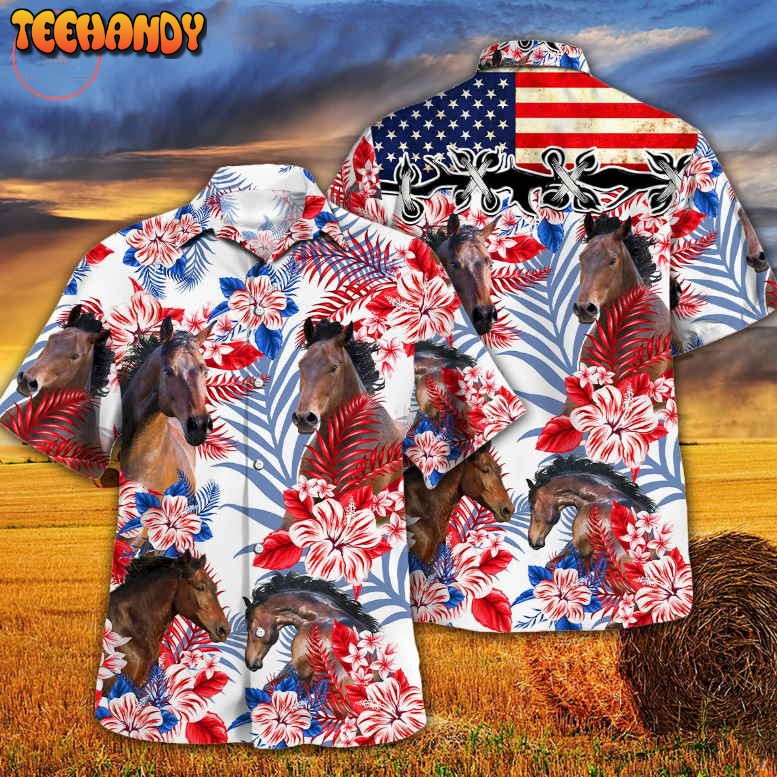 Horse Lovers United States Flag Hawaiian Shirt