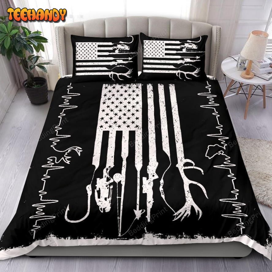 Hunting And Fishing, American Flag, Heartbeat Bedding Sets