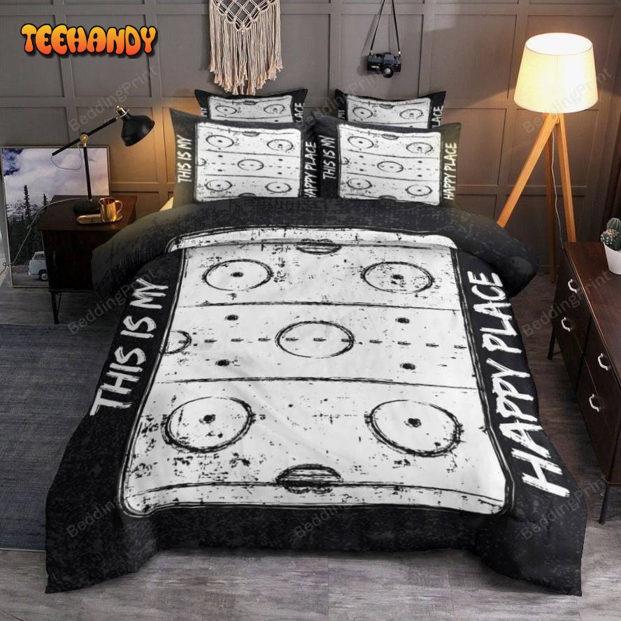 Ice Hockey Rink Illustration This Is My Happy Place Bedding Set