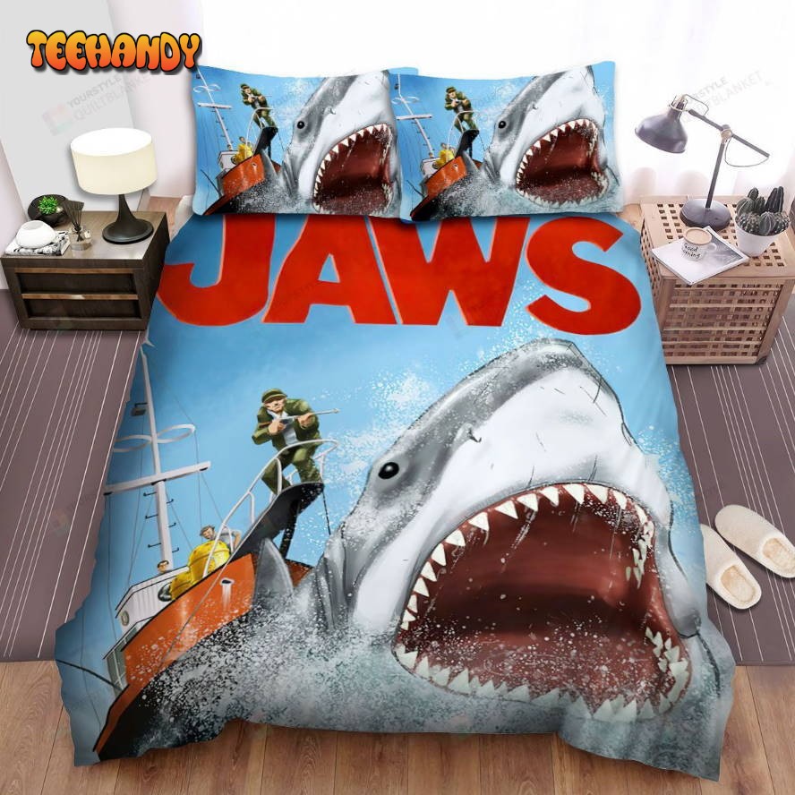 Jaws Fight With Sharks Duvet Cover Bedding Set