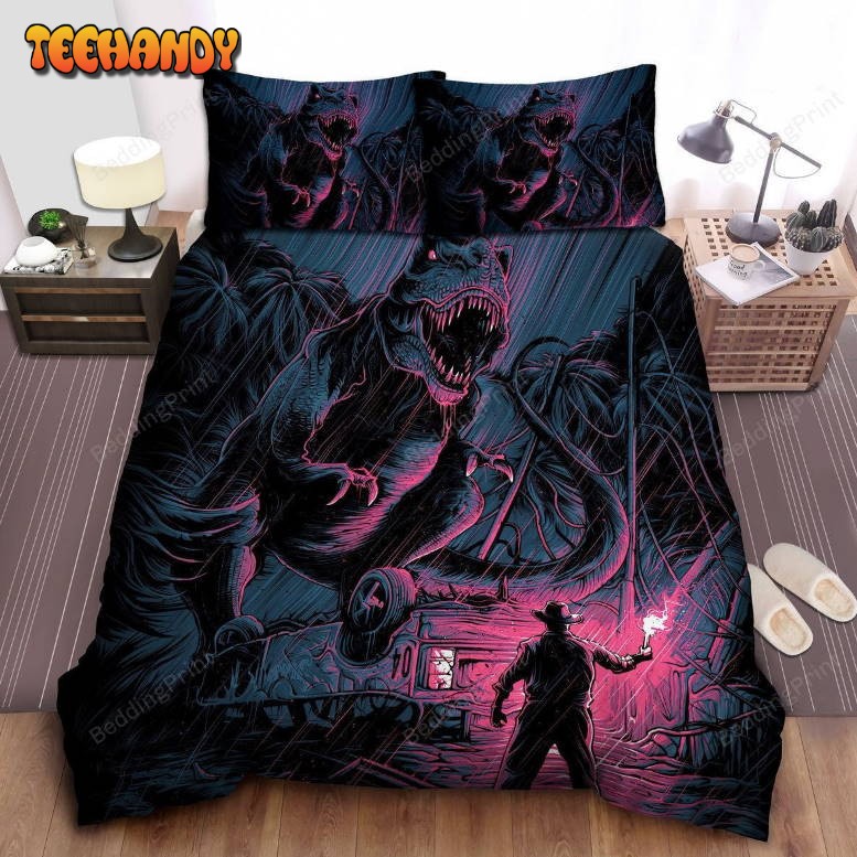 Jurassic Park Man Vs T-Rex Modern Art Drawing Bedding Sets