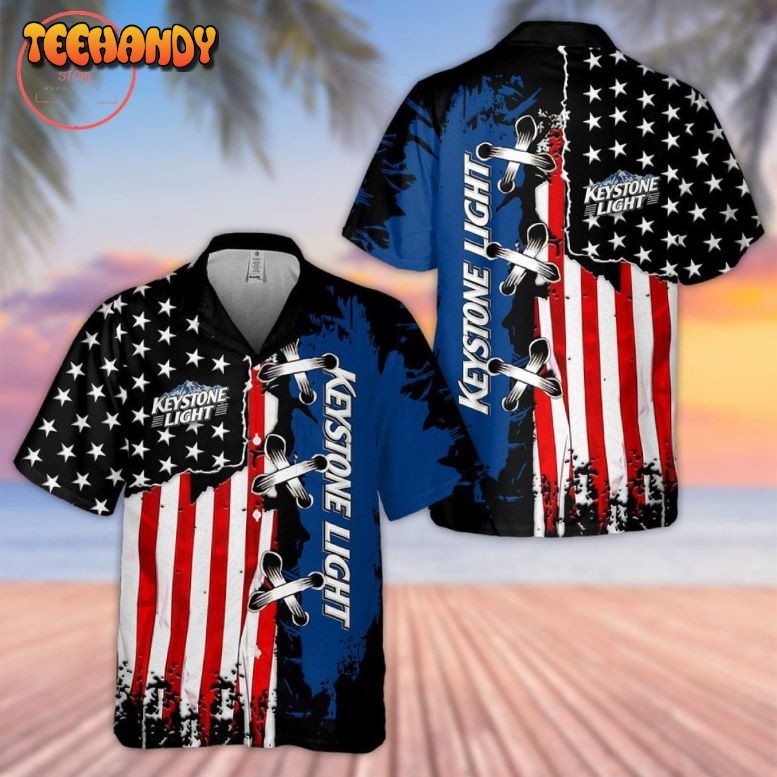 Keystone Light US Flag Hawaiian Shirt