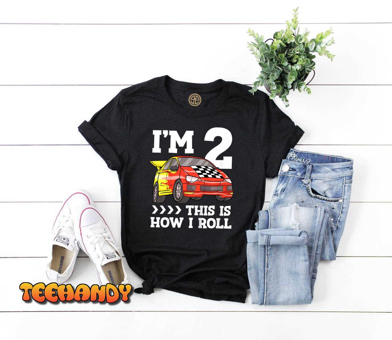 Kids Birthday Boy 2 Two Race Car 2nd Birthday Toddler Racing Car T-Shirt