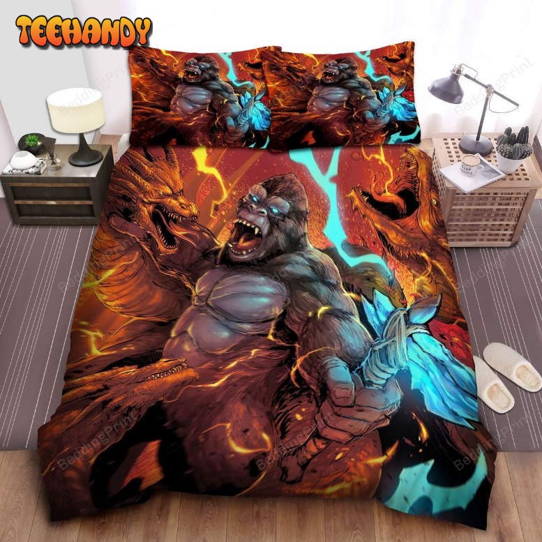 Kong And King Ghidorah In A Battle Digital Art Bedding Set