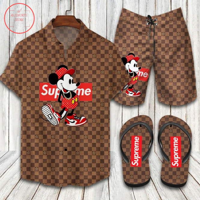 Louis Vuitton Supreme Mickey Hawaiian Shirt and Shorts