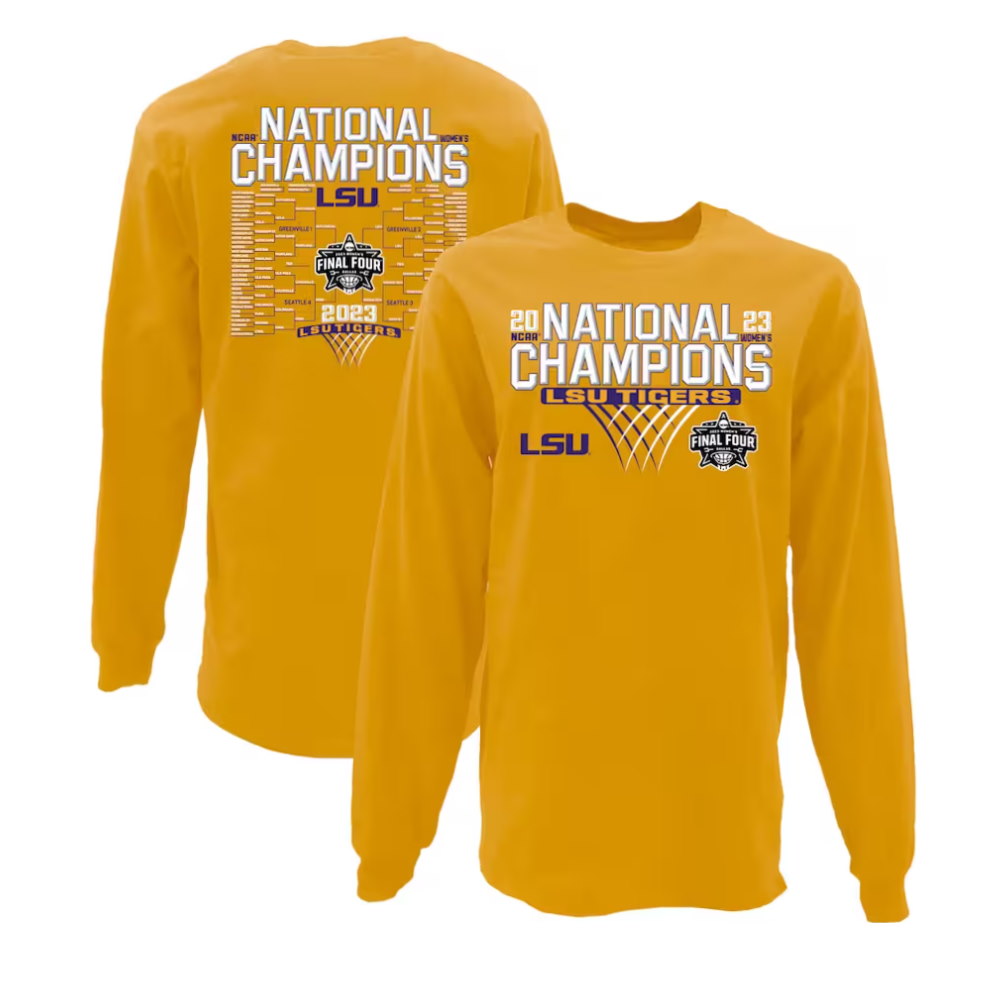 LSU Tigers 2023 NCAA Women’s Basketball National Champions Bracket Gold Long Sleeve T-Shirt