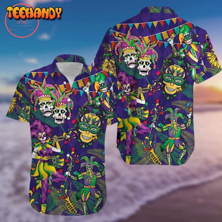 Mardi Gras Clown Skull Hawaiian Shirt