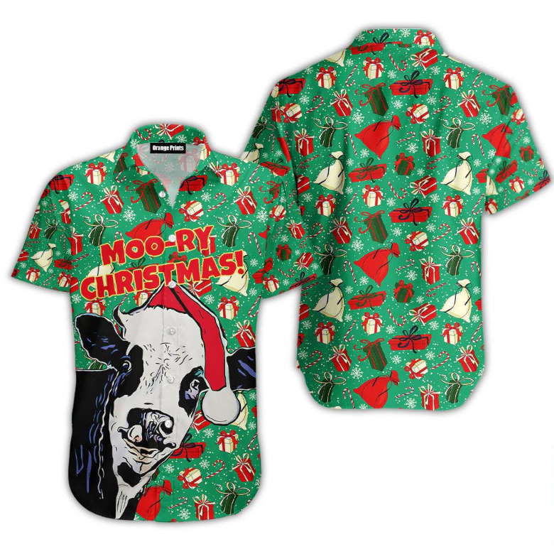 Merry Christmas Funny Xmas Cow Hawaiian Shirt