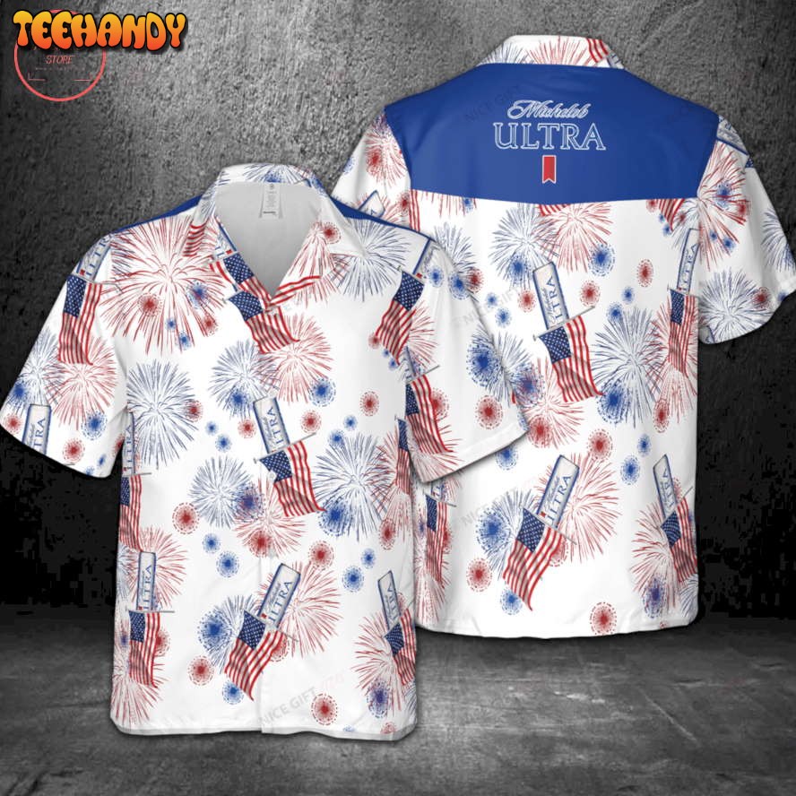 Michelob Ultra American Flag Fireworks Hawaiian Shirt