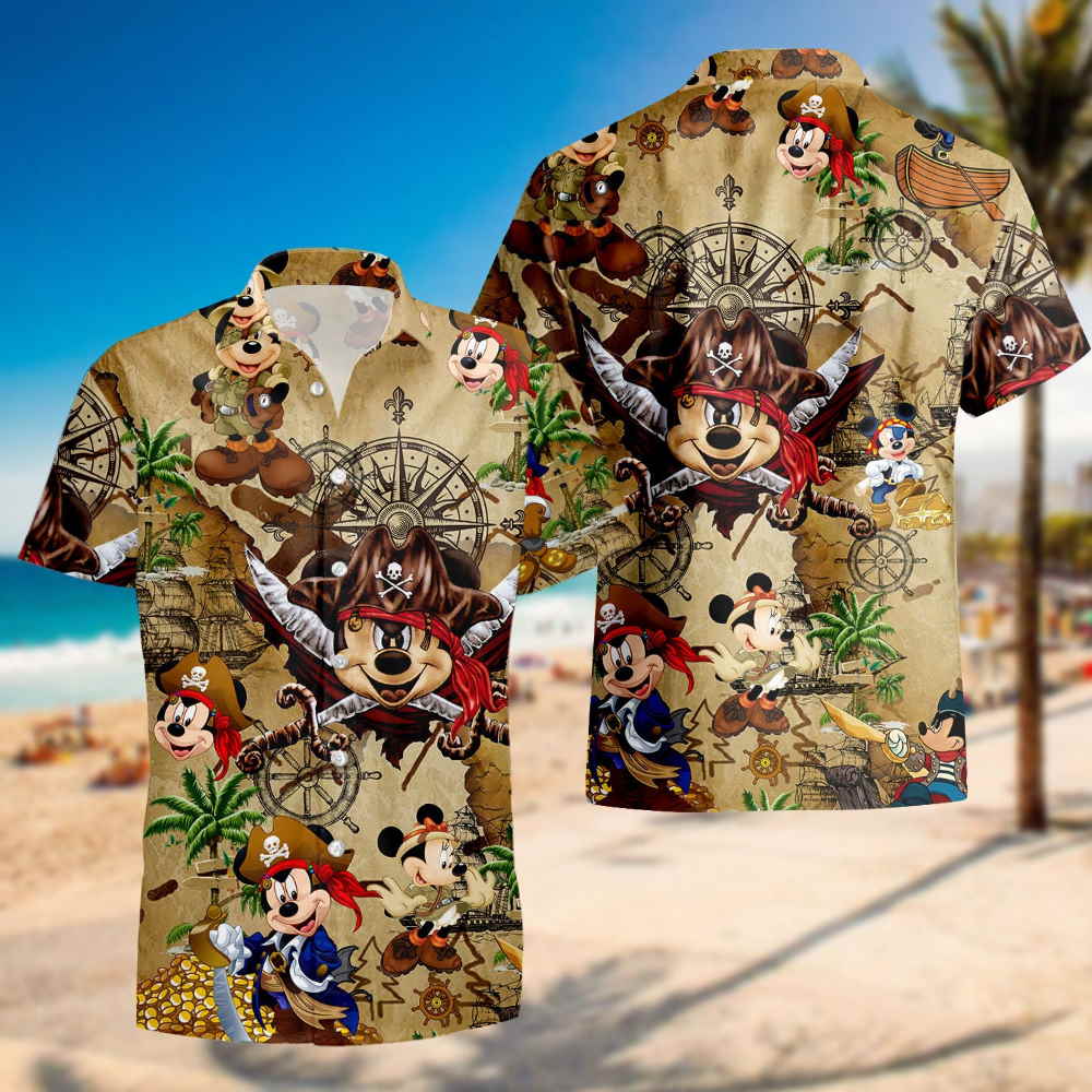 Mickey Mouse Pirate Hawaiian Shirt, Treasure Map Hawaiian Shirt