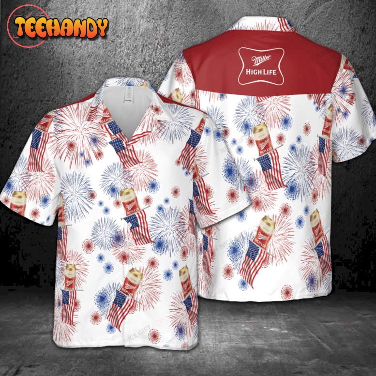 Miller High Life American Flag Fireworks Hawaiian Shirt