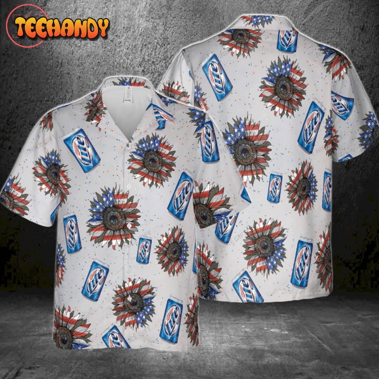 Miller Lite Sunflowered 4th Of July Hawaiian Shirt