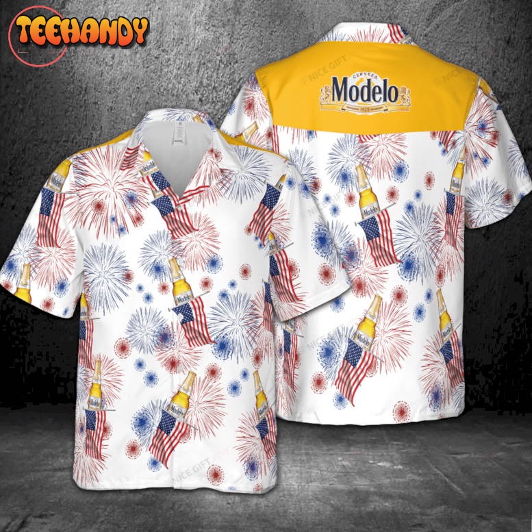 Modelo American Flag Fireworks Hawaiian Shirt