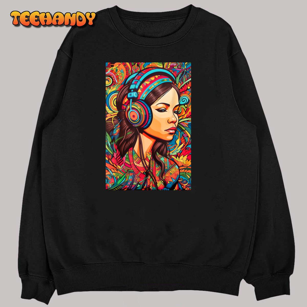 Music Lover Beautiful Latina Listening to Music Latina Woman T-Shirt