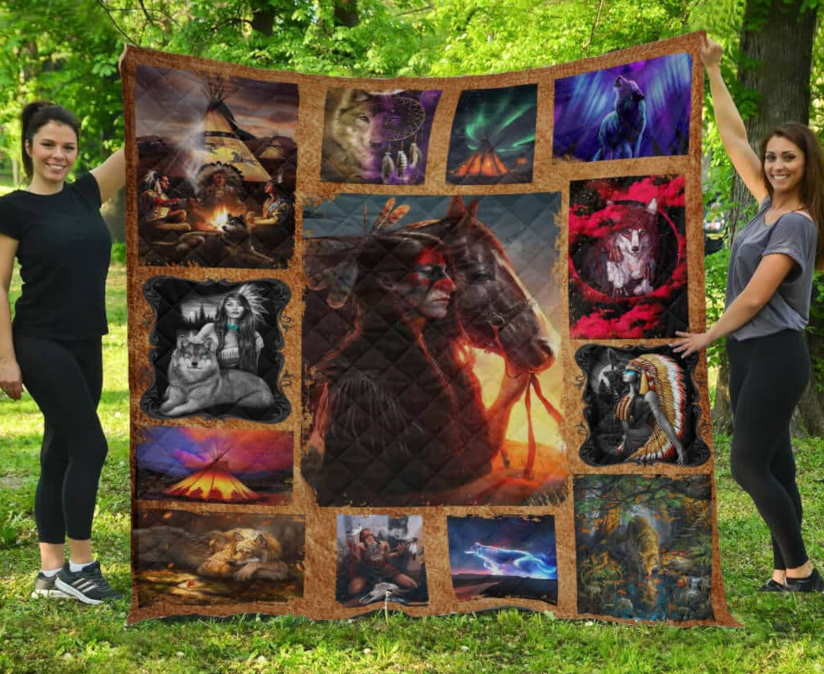 Native American The Wolves 3D Quilt Blanket