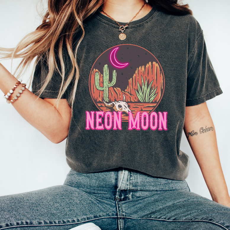 Neon Moon T-Shirt, Retro Western Cowboy Skull, Cactus, Desert T shirt