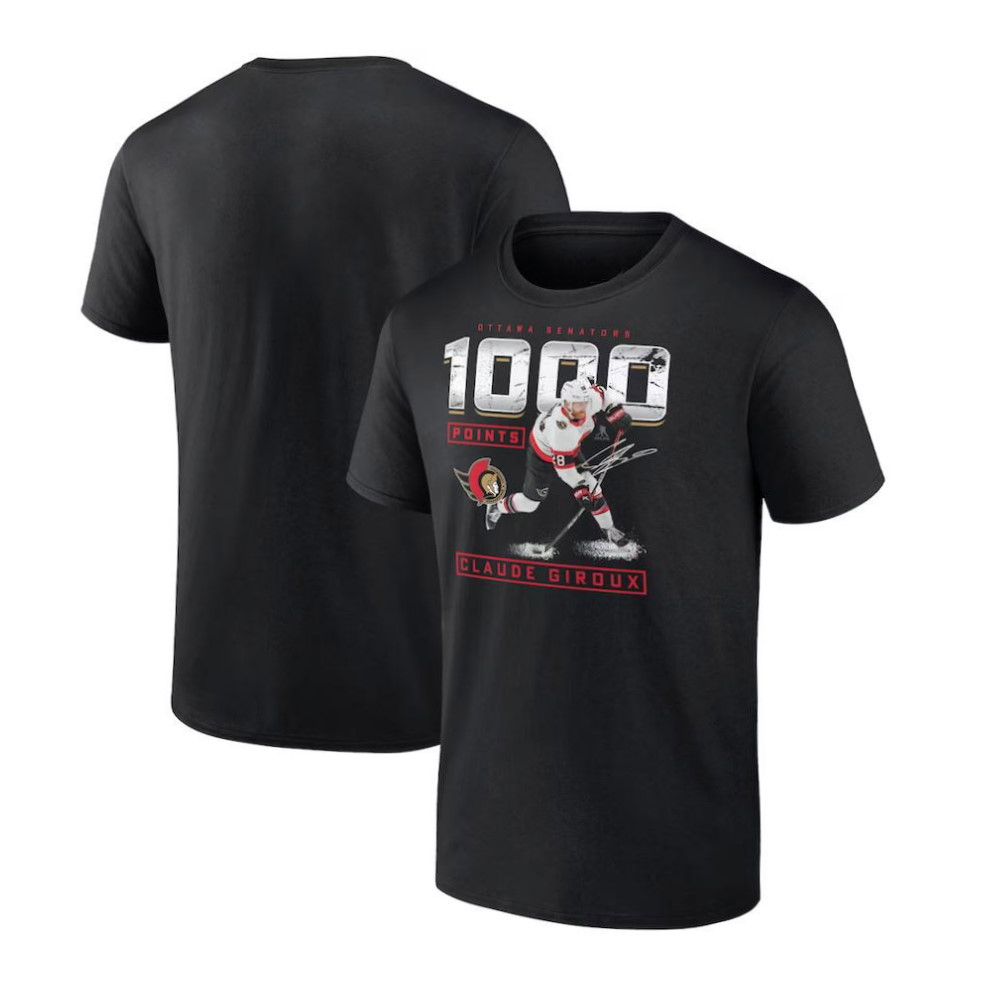 Ottawa Senators Claude Giroux Black 1,000 Career Points T-Shirt