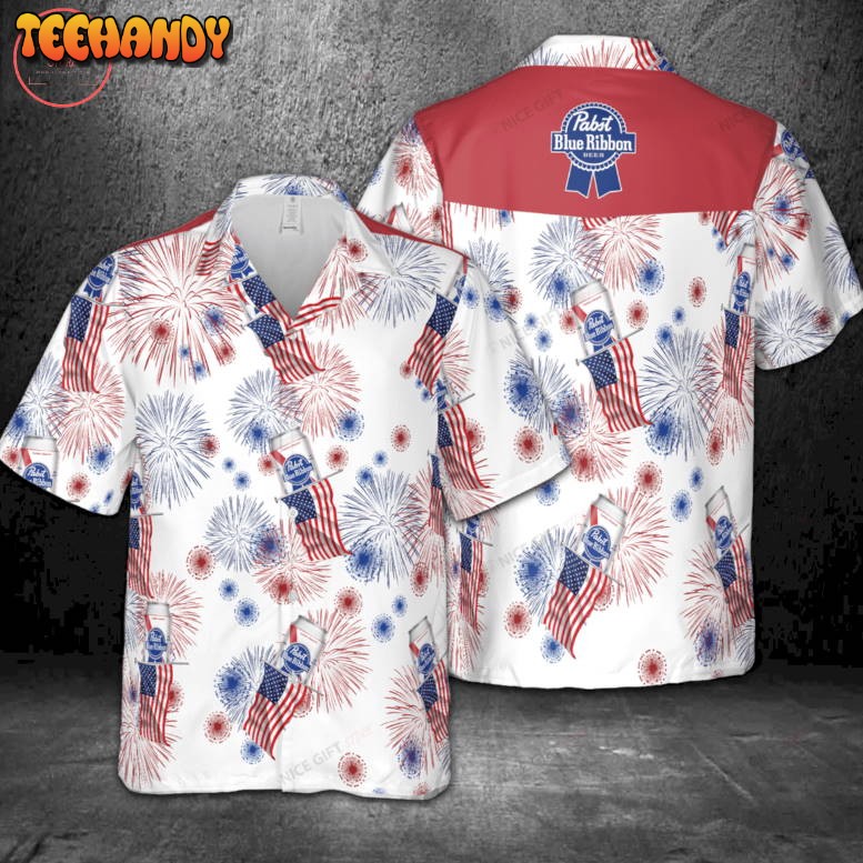 Pabst Blue Ribbon American Flag Fireworks Hawaiian Shirt