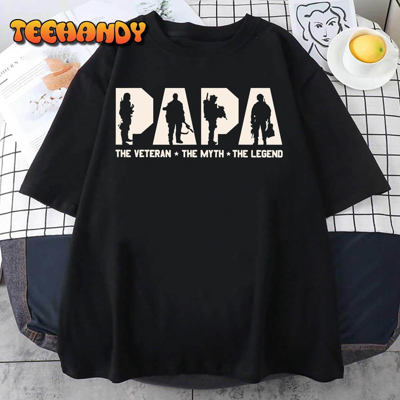 Papa Veteran The Myth The Legend Fathers Day Grandpa T-Shirt