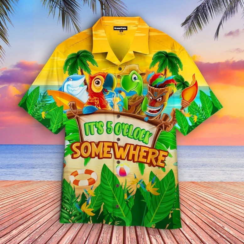 Parrot It’s 5 O’clock Somewhere Tropical Beach Hawaiian Shirt