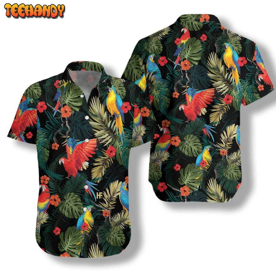 Parrots Dark Tropical Pattern Hawaiian Shirt