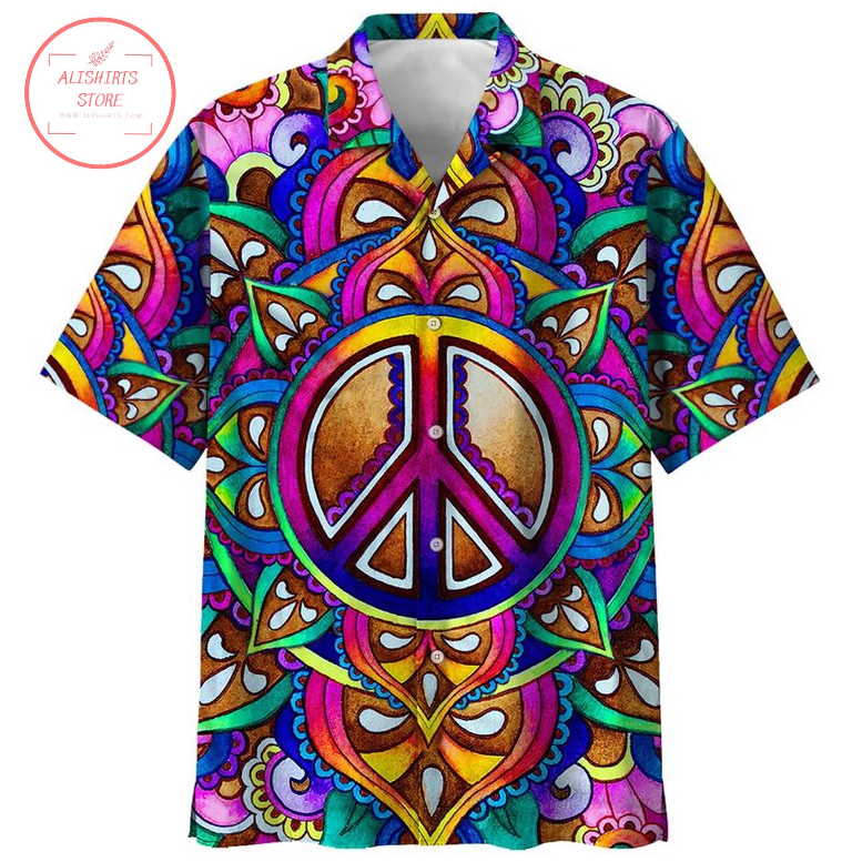 PEACE SIGN CLIP ART TRIPPY PSYCHEDELIC HAWAIIAN SHIRT