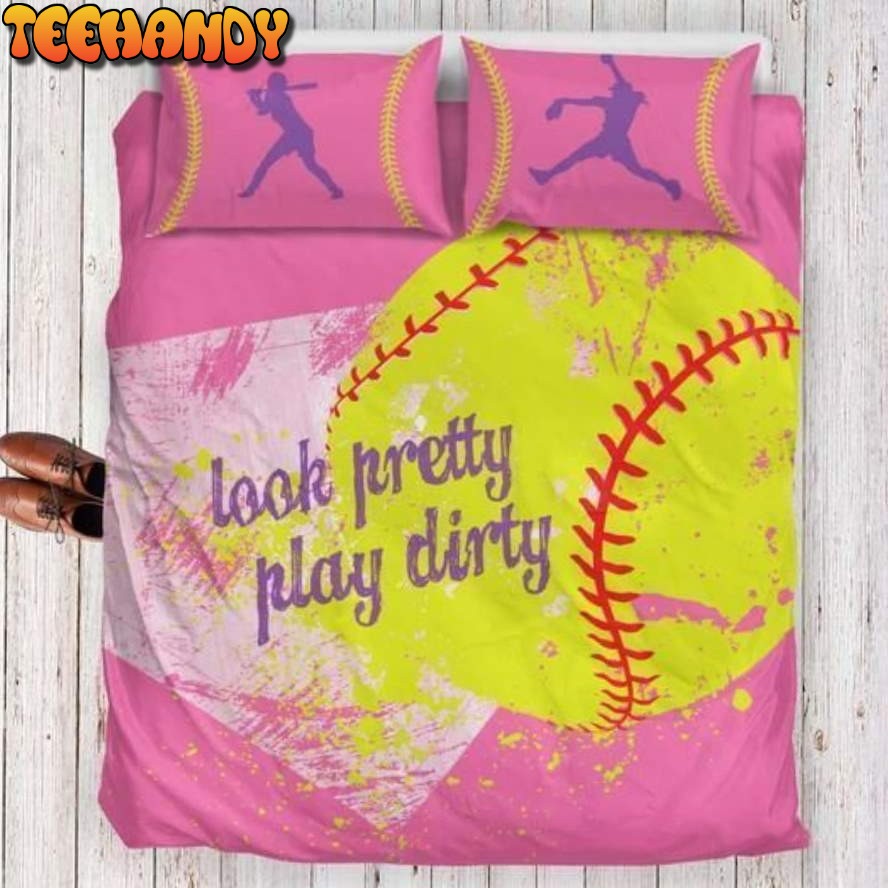 Pink And Yellow Watercolor Softball Bedding Set