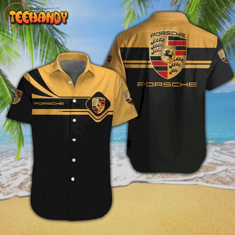 Porsche Black Yellow Hawaiian Shirt and Shorts