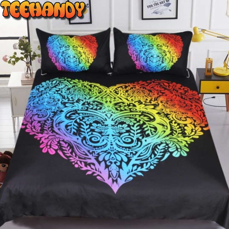 Rainbow Color Boho Heart Bedding Set