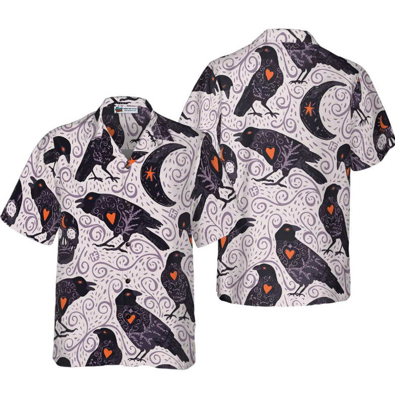 Raven And Skull Halloween Hawaiian Shirt