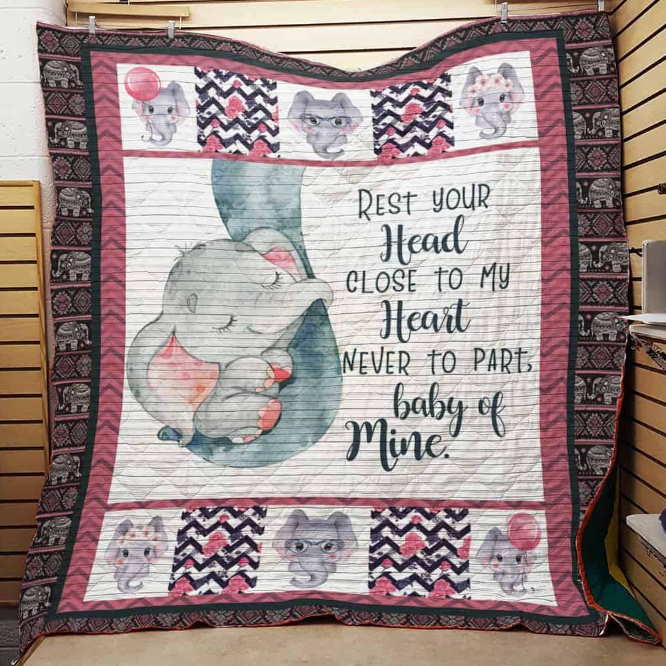 Rest Your Head Close To My Heart Never To Part Elephant 3D Customized Quilt Blanket