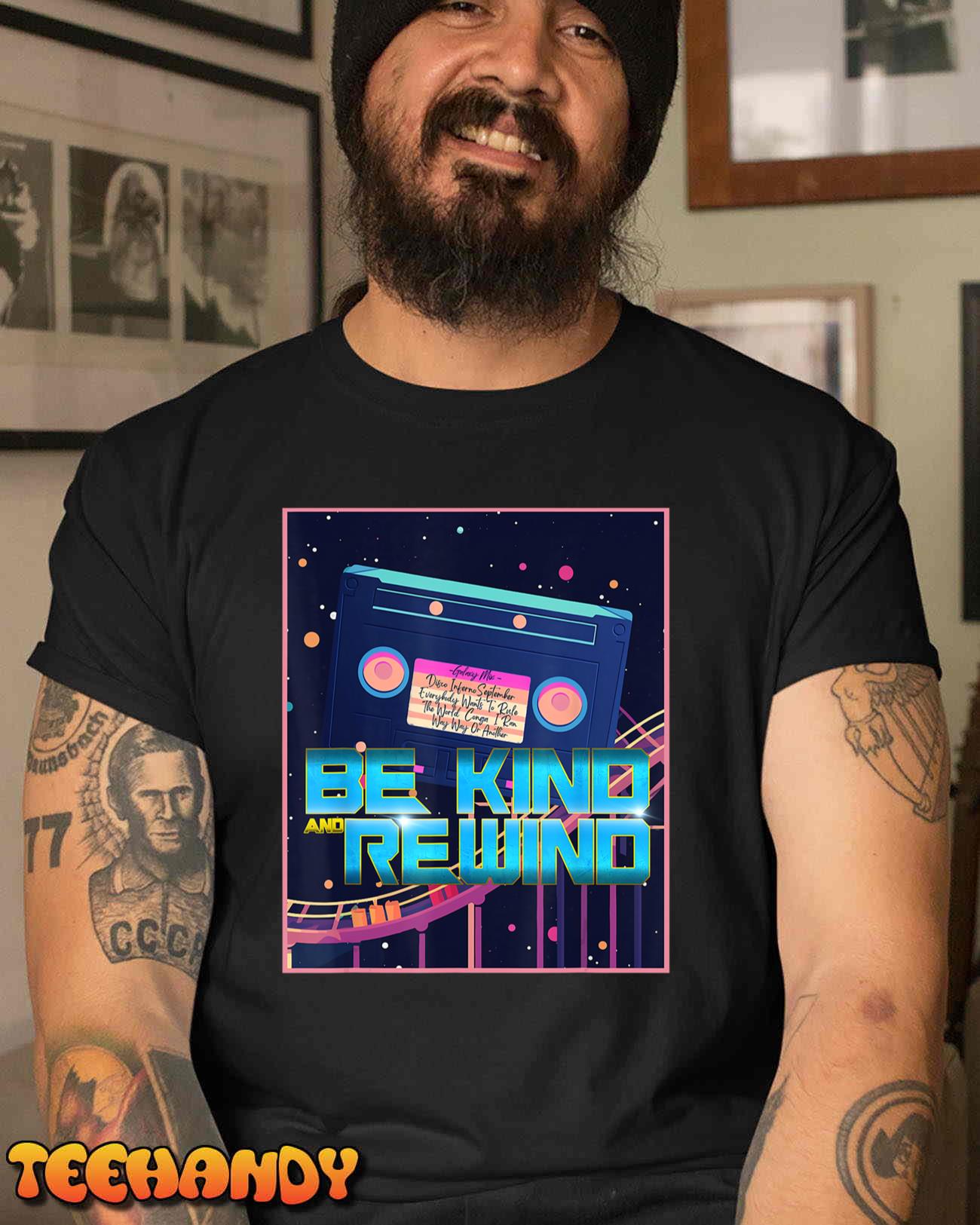 Retro Cosmic Adventure Cassette Tee – Be Kind and Rewind T-Shirt