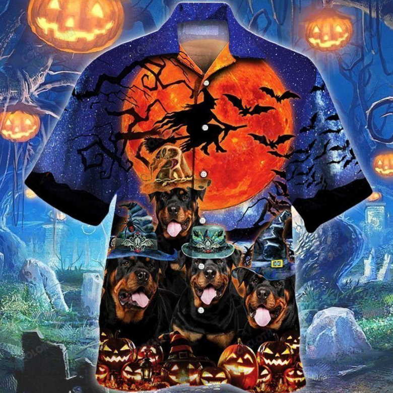 Rottweiler Dog Lovers Halloween Night Hawaiian Shirt