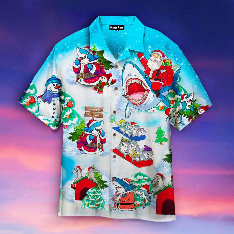 Santa Christmas Shark Hawaiian Shirt