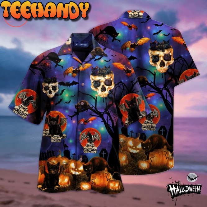 Scary Halloween Black Cat Hawaiian Shirt